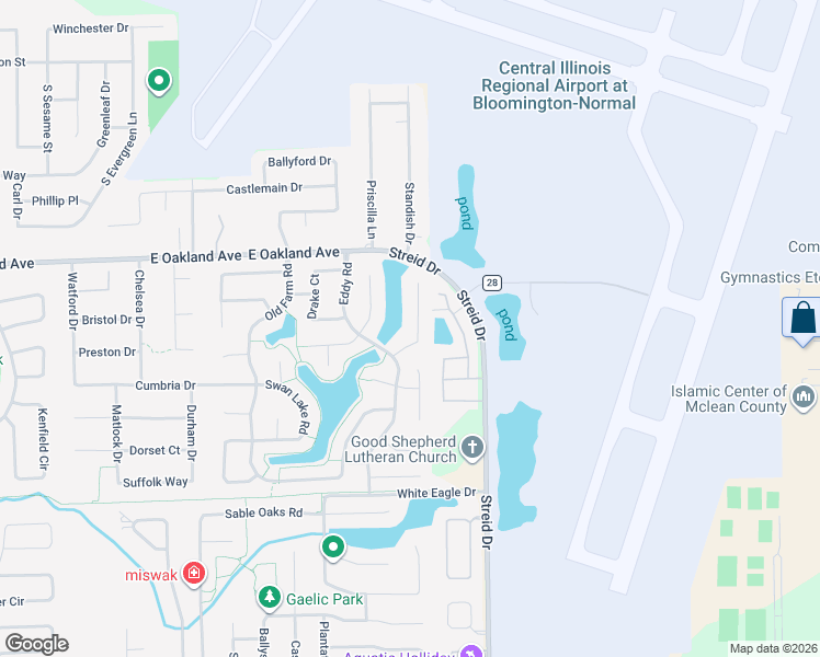 map of restaurants, bars, coffee shops, grocery stores, and more near 19 Rock Garden Court in Bloomington