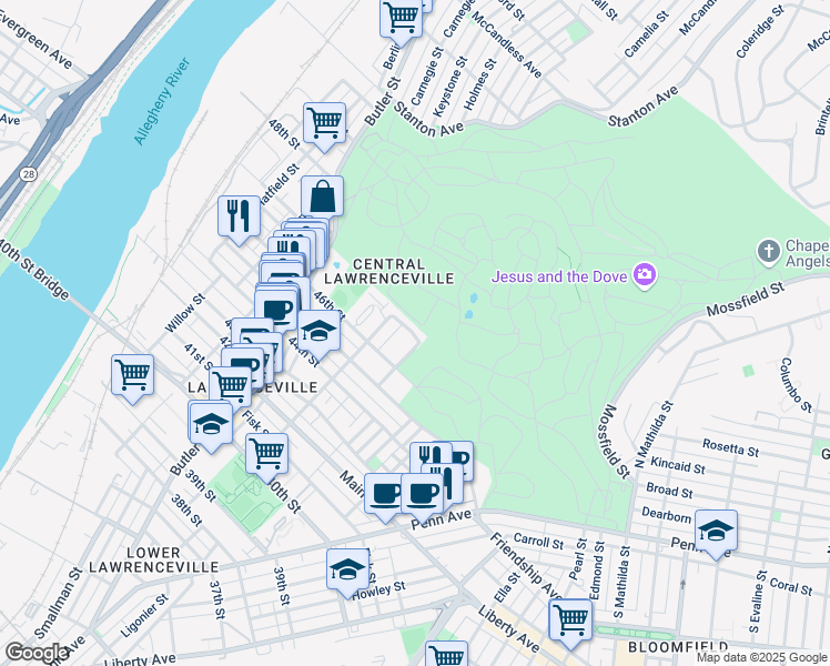 map of restaurants, bars, coffee shops, grocery stores, and more near 359 Winesap Drive in Pittsburgh