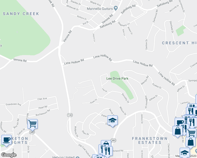 map of restaurants, bars, coffee shops, grocery stores, and more near 456 Lee Drive in Pittsburgh