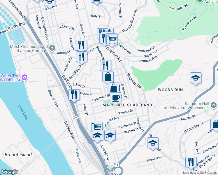 map of restaurants, bars, coffee shops, grocery stores, and more near 2929 Shadeland Avenue in Pittsburgh
