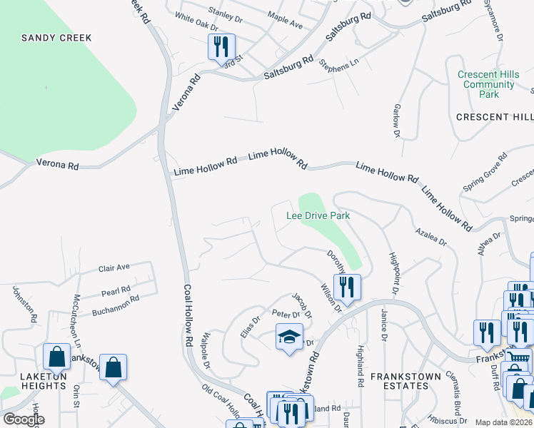 map of restaurants, bars, coffee shops, grocery stores, and more near 451 Lee Drive in Pittsburgh