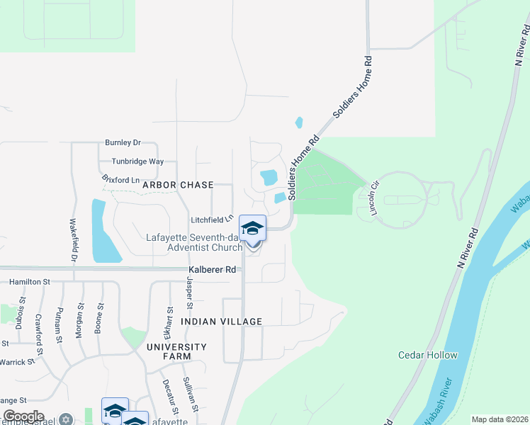 map of restaurants, bars, coffee shops, grocery stores, and more near 224 Sheffield Road in West Lafayette