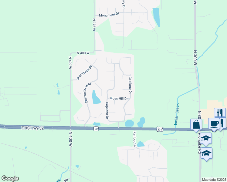 map of restaurants, bars, coffee shops, grocery stores, and more near 3805 West Capilano Drive in West Lafayette