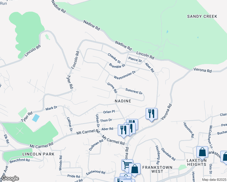 map of restaurants, bars, coffee shops, grocery stores, and more near 433 Grove Road in Verona