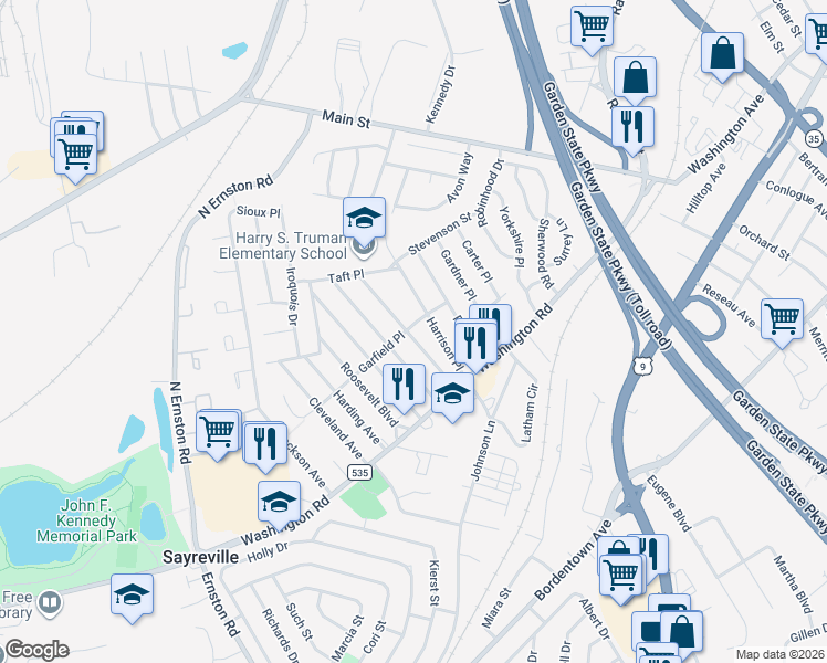map of restaurants, bars, coffee shops, grocery stores, and more near 60 Wilson Avenue in Sayreville
