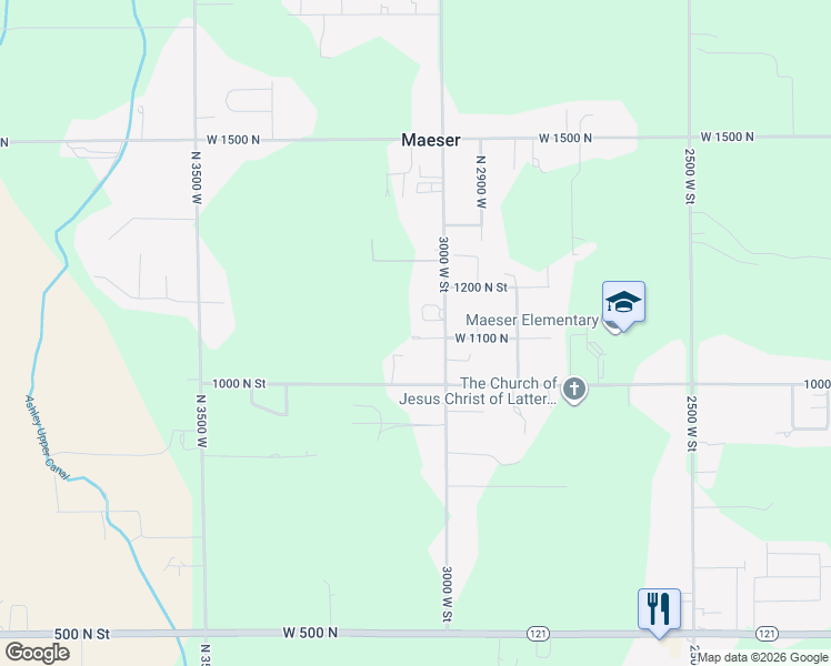 map of restaurants, bars, coffee shops, grocery stores, and more near 1101 3000 West Street in Vernal