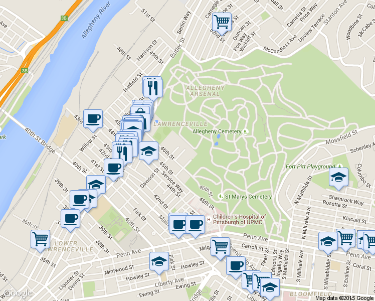 map of restaurants, bars, coffee shops, grocery stores, and more near 359 Winesap Drive in Pittsburgh