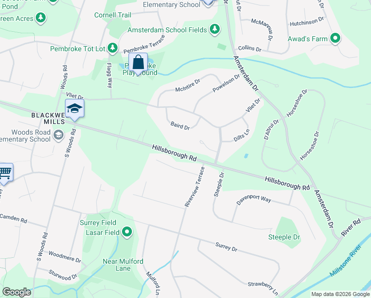 map of restaurants, bars, coffee shops, grocery stores, and more near 667 Hillsborough Road in Hillsborough Township