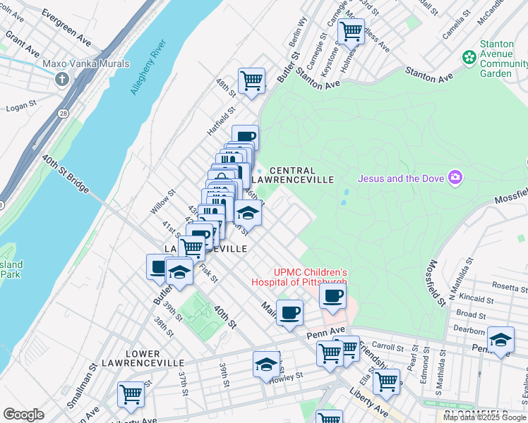 map of restaurants, bars, coffee shops, grocery stores, and more near 252 46th Street in Pittsburgh