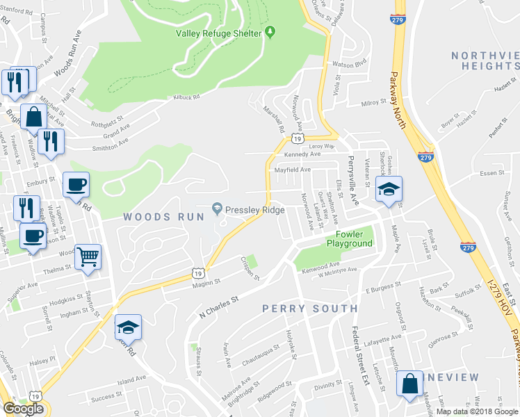 map of restaurants, bars, coffee shops, grocery stores, and more near 428 Marshall Avenue in Pittsburgh