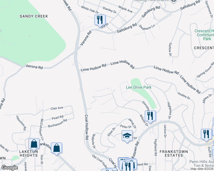 map of restaurants, bars, coffee shops, grocery stores, and more near 484 Wilson Drive in Pittsburgh