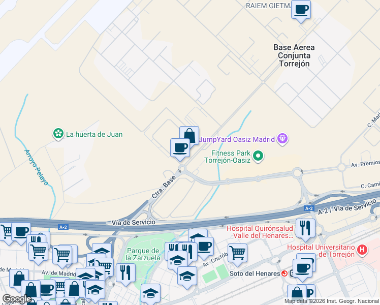 map of restaurants, bars, coffee shops, grocery stores, and more near in Torrejón de Ardoz
