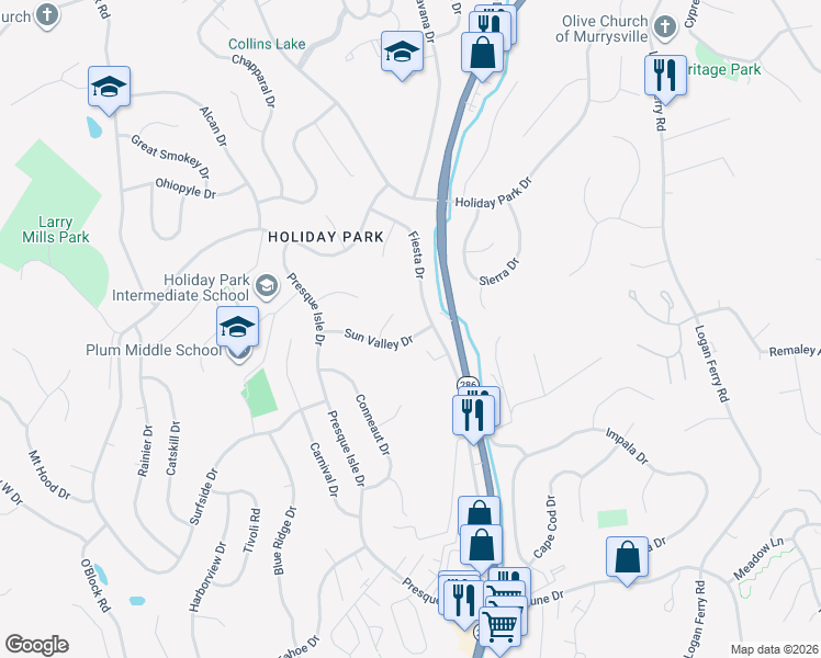map of restaurants, bars, coffee shops, grocery stores, and more near 408 Sun Valley Dr in Pittsburgh