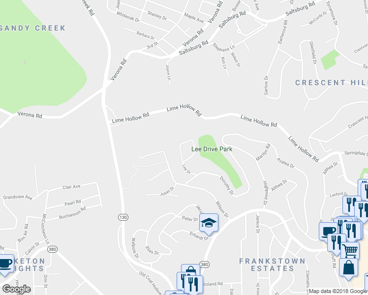 map of restaurants, bars, coffee shops, grocery stores, and more near 451 Lee Drive in Pittsburgh