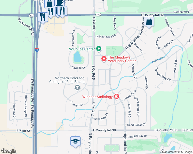map of restaurants, bars, coffee shops, grocery stores, and more near 8119 Lighthouse Lane in Windsor
