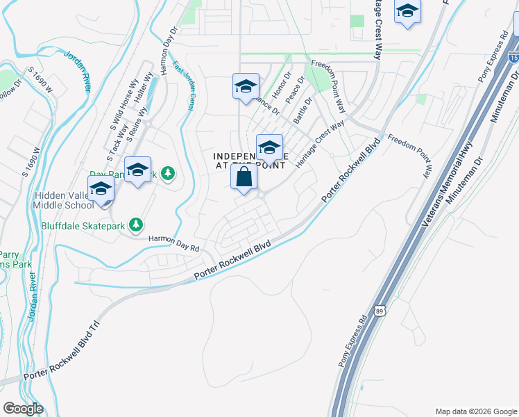 map of restaurants, bars, coffee shops, grocery stores, and more near 961 Cyan Valley Way in Bluffdale