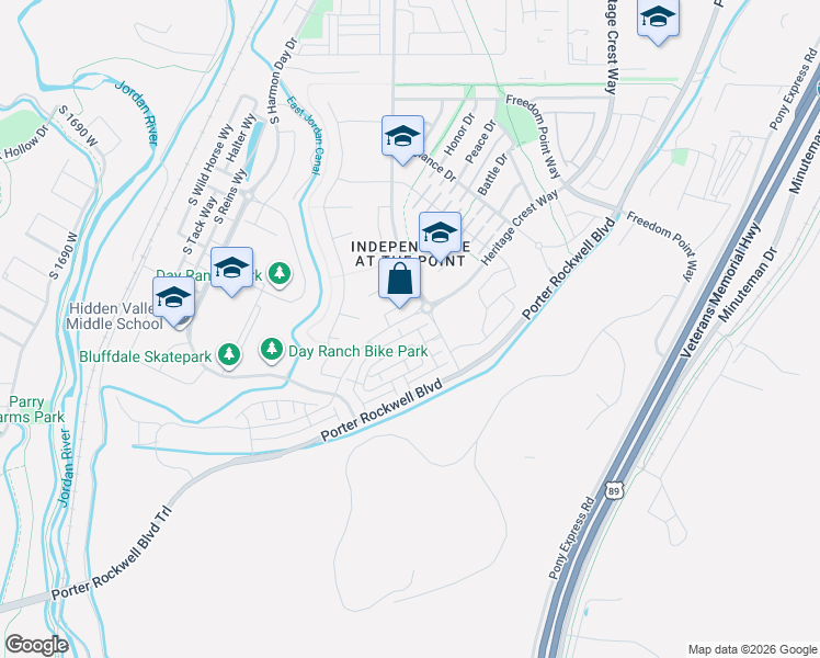 map of restaurants, bars, coffee shops, grocery stores, and more near 982 Cyan Valley Way in Bluffdale