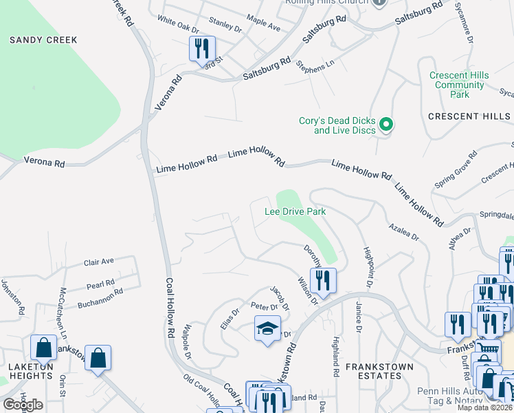 map of restaurants, bars, coffee shops, grocery stores, and more near 451 Lee Drive in Pittsburgh