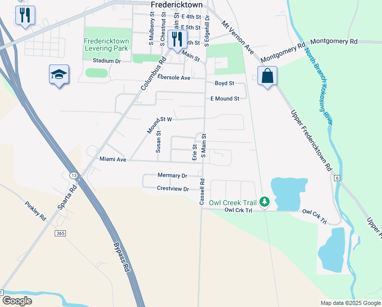 map of restaurants, bars, coffee shops, grocery stores, and more near 3 Ottawa Avenue in Fredericktown