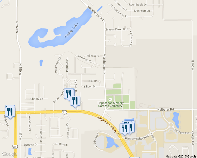 map of restaurants, bars, coffee shops, grocery stores, and more near 1854 Cal Drive in West Lafayette