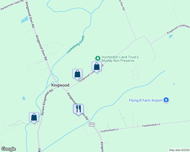 map of restaurants, bars, coffee shops, grocery stores, and more near 197 Kingwood Locktown Road in Stockton