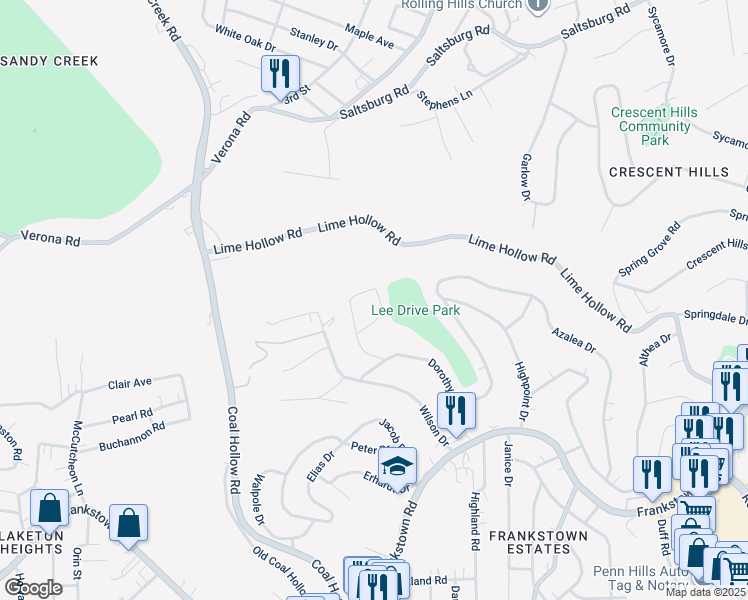 map of restaurants, bars, coffee shops, grocery stores, and more near 608 Hillside Drive in Pittsburgh