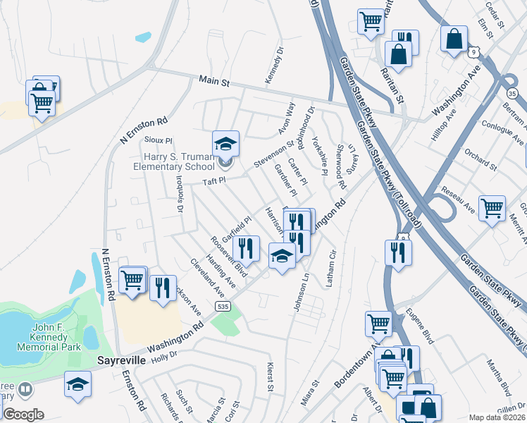 map of restaurants, bars, coffee shops, grocery stores, and more near 60 Wilson Avenue in Sayreville