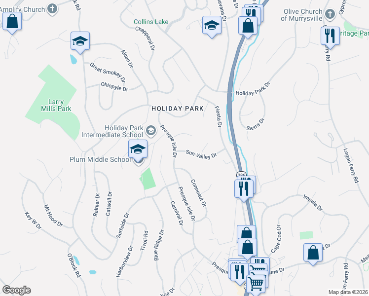 map of restaurants, bars, coffee shops, grocery stores, and more near 464 Sun Valley Drive in Pittsburgh