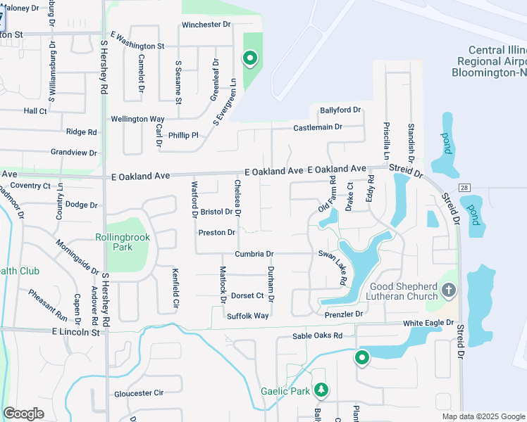 map of restaurants, bars, coffee shops, grocery stores, and more near 604 Cheshire Drive in Bloomington