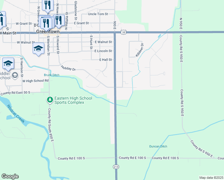 map of restaurants, bars, coffee shops, grocery stores, and more near 833 Holiday Drive in Greentown