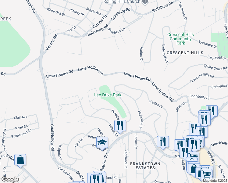 map of restaurants, bars, coffee shops, grocery stores, and more near 11001 Azalea Drive in Pittsburgh