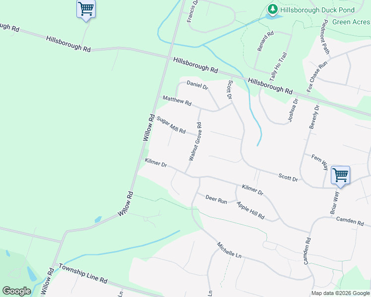 map of restaurants, bars, coffee shops, grocery stores, and more near 8 Walnut Grove Road in Somerset County