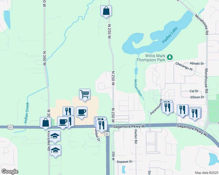 map of restaurants, bars, coffee shops, grocery stores, and more near 2500 Derbyshire Court in West Lafayette