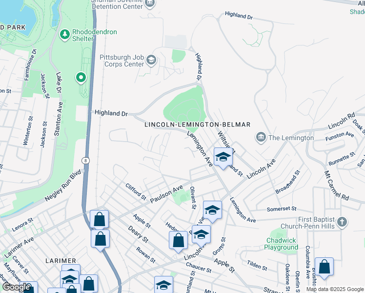 map of restaurants, bars, coffee shops, grocery stores, and more near 1355 Schwerner Court in Pittsburgh
