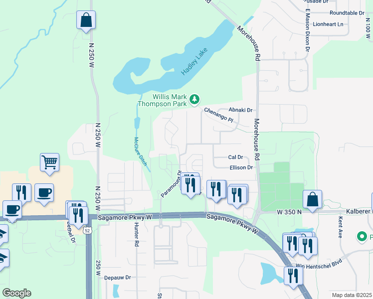map of restaurants, bars, coffee shops, grocery stores, and more near 3852 Ledyard Street in West Lafayette
