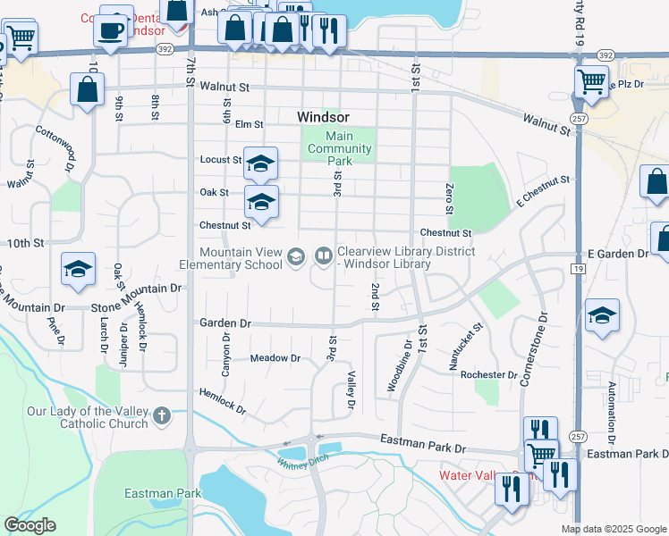 map of restaurants, bars, coffee shops, grocery stores, and more near 810 3rd Street in Windsor