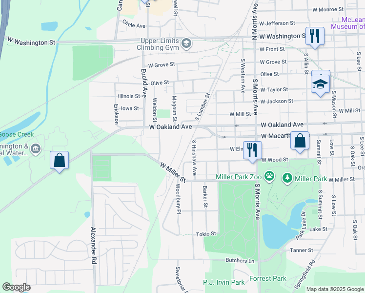 map of restaurants, bars, coffee shops, grocery stores, and more near 14 Partner Place in Bloomington