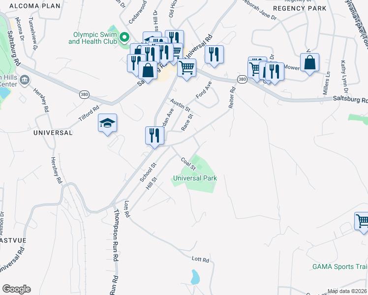 map of restaurants, bars, coffee shops, grocery stores, and more near 133 Coal Street in Pittsburgh