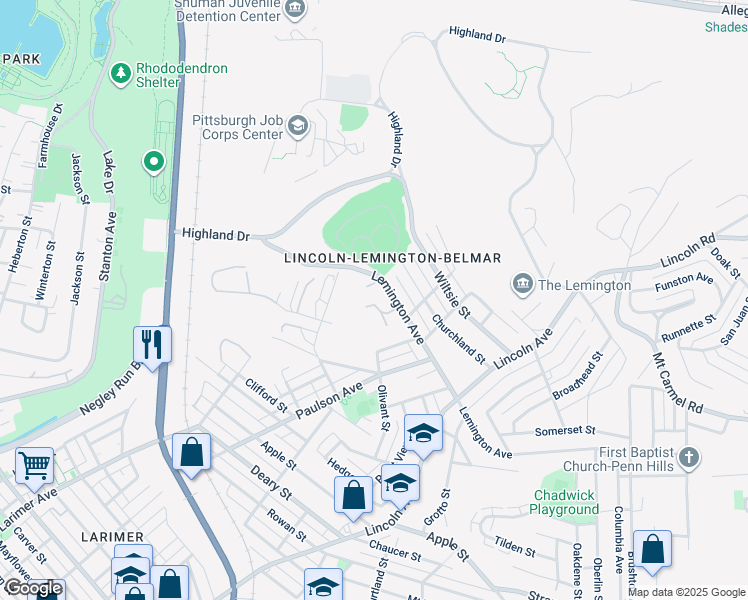 map of restaurants, bars, coffee shops, grocery stores, and more near 1306 Chaney Court in Pittsburgh