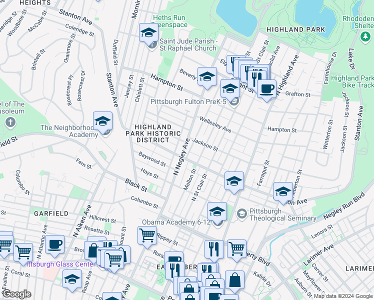 map of restaurants, bars, coffee shops, grocery stores, and more near in Pittsburgh