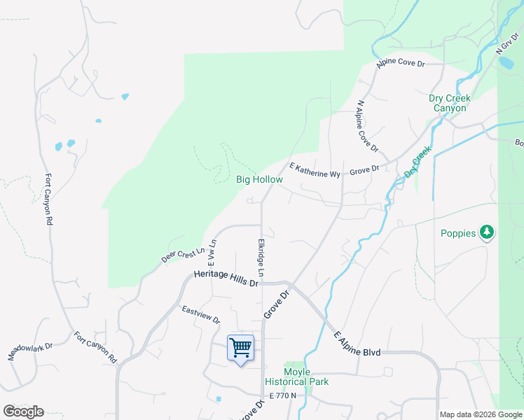 map of restaurants, bars, coffee shops, grocery stores, and more near 1658 Elkridge Lane in Alpine