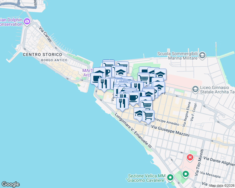 map of restaurants, bars, coffee shops, grocery stores, and more near in Taranto