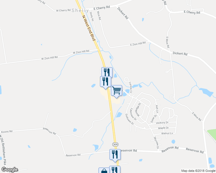 map of restaurants, bars, coffee shops, grocery stores, and more near 962 North West End Boulevard in Quakertown