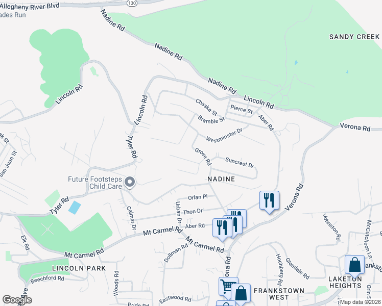 map of restaurants, bars, coffee shops, grocery stores, and more near 130 Jeanette Drive in Verona