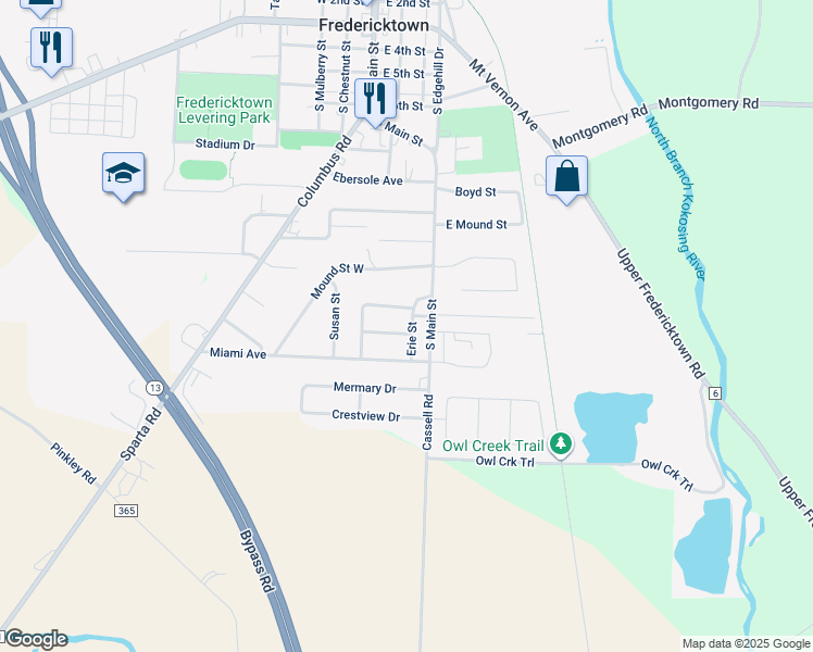 map of restaurants, bars, coffee shops, grocery stores, and more near 3 Ottawa Avenue in Fredericktown