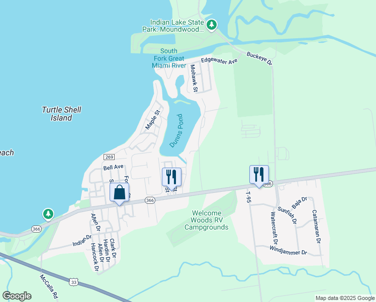 map of restaurants, bars, coffee shops, grocery stores, and more near 2 Ln A in Russells Point