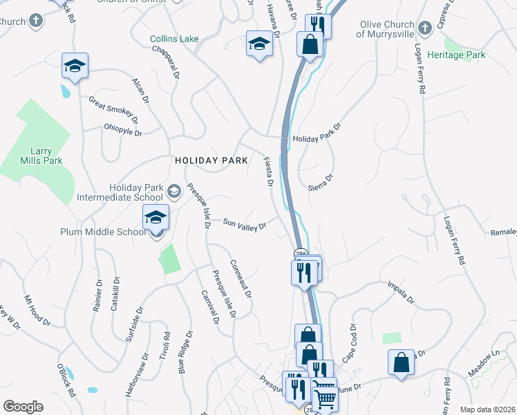 map of restaurants, bars, coffee shops, grocery stores, and more near 408 Sun Valley Drive in Pittsburgh