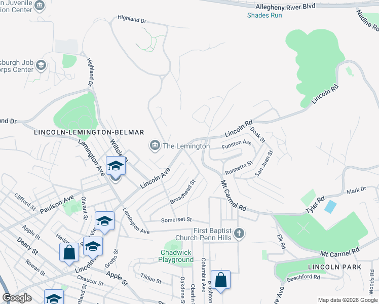 map of restaurants, bars, coffee shops, grocery stores, and more near 7239 Campania Avenue in Pittsburgh