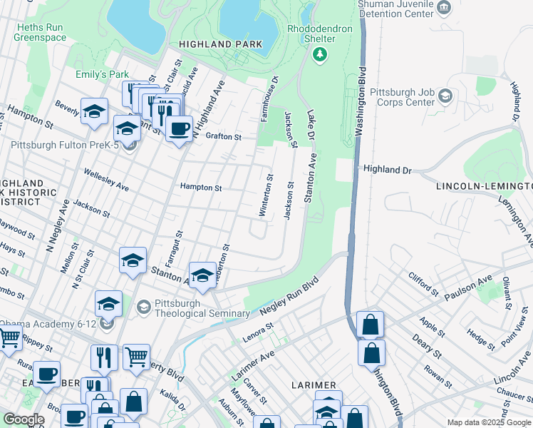 map of restaurants, bars, coffee shops, grocery stores, and more near in Pittsburgh