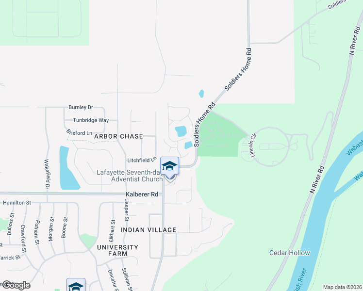 map of restaurants, bars, coffee shops, grocery stores, and more near 224 Sheffield Road in West Lafayette
